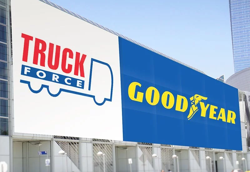 Фирменный баннер с логотипами Truck Force и Good Year синий на заказ