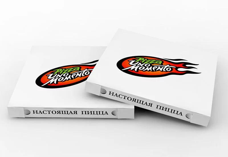 Коробки из гофрокартона с логотипом Pizza Uno Momento белые на заказ