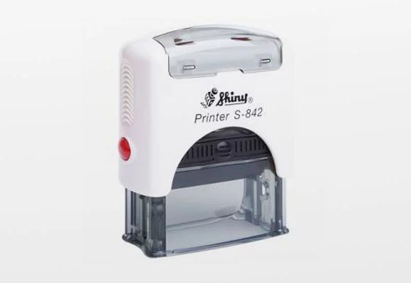 Изготовление штампа с логотипом на заказ, белая оснастка Shiny Printer S-842
