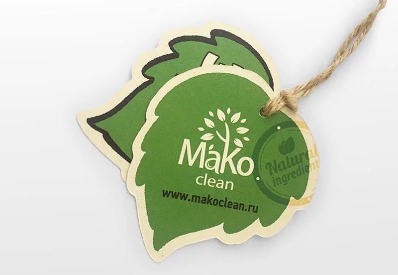 Изготовление ярлыков с логотипом MaKo clean на заказ в форме листа