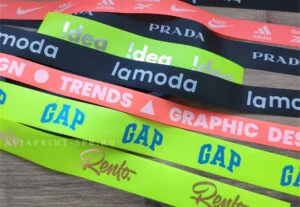 Лента с логотипом на заказ неоновая и чёрная с надписями GAP, lamoda и PRADA